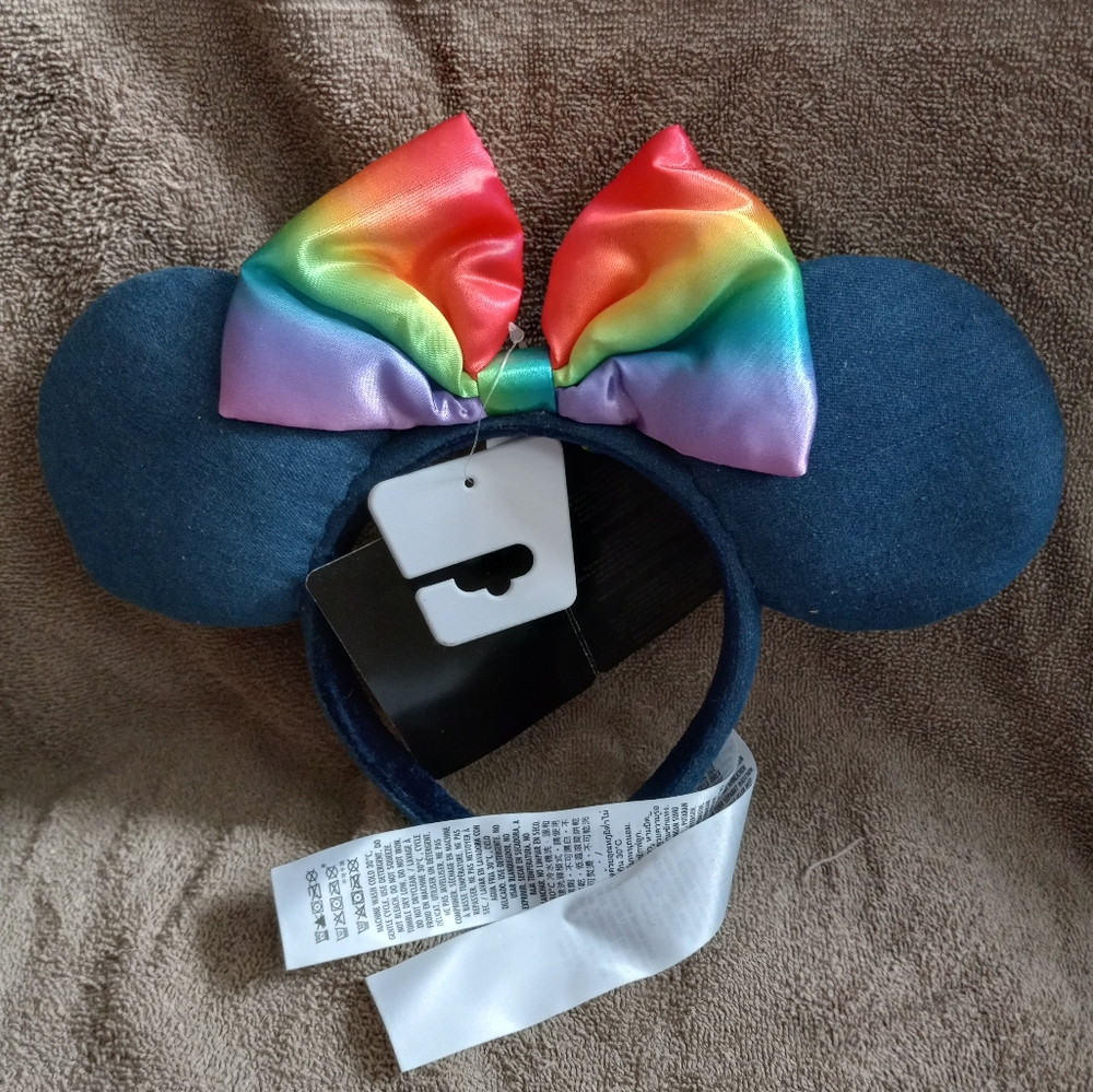 Denim Rainbow Bow Minnie Ears